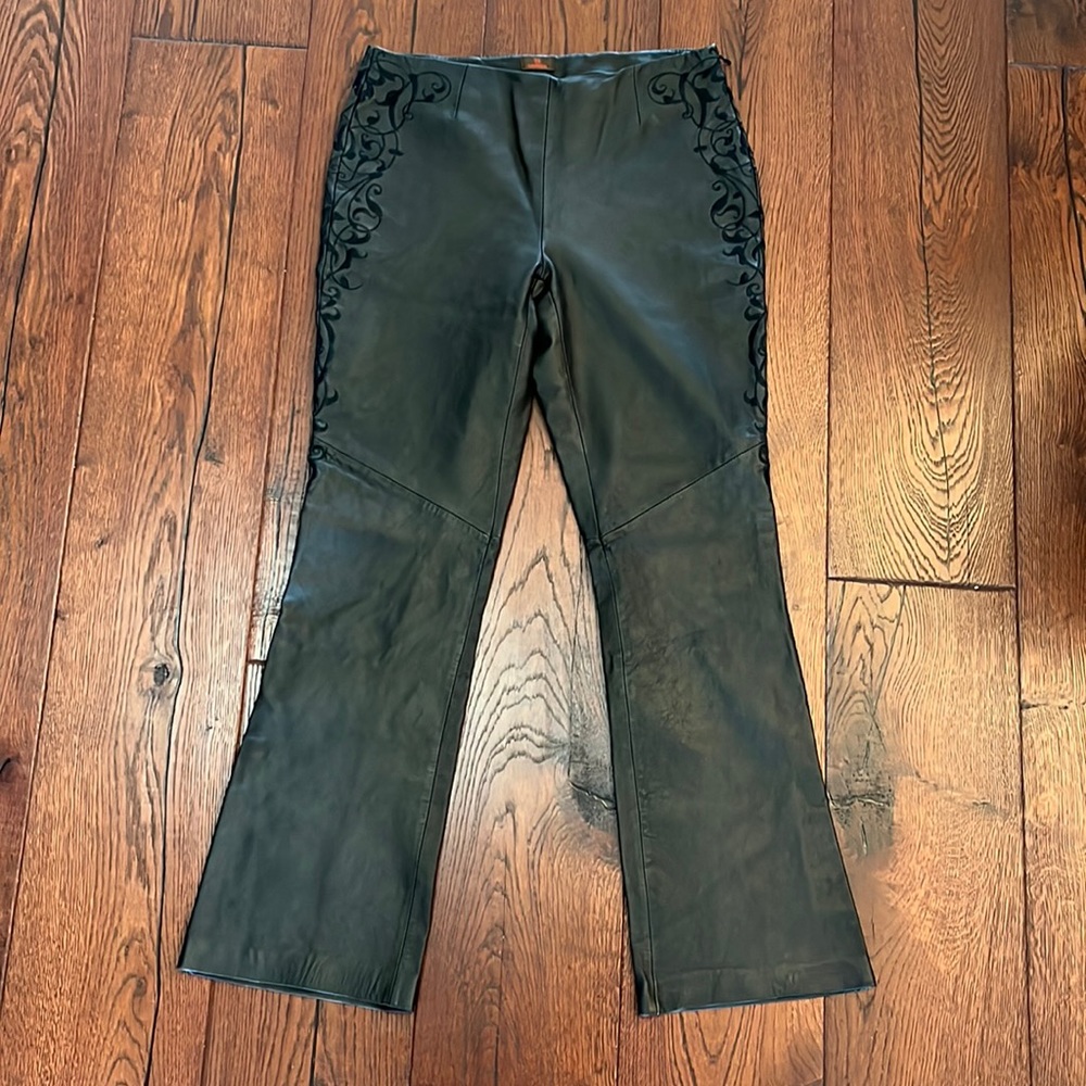Danier Black Boot Cut Pants with Embroidered Detail